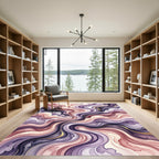 Abstract Fluid Swirls in Mauve and Gold Rug