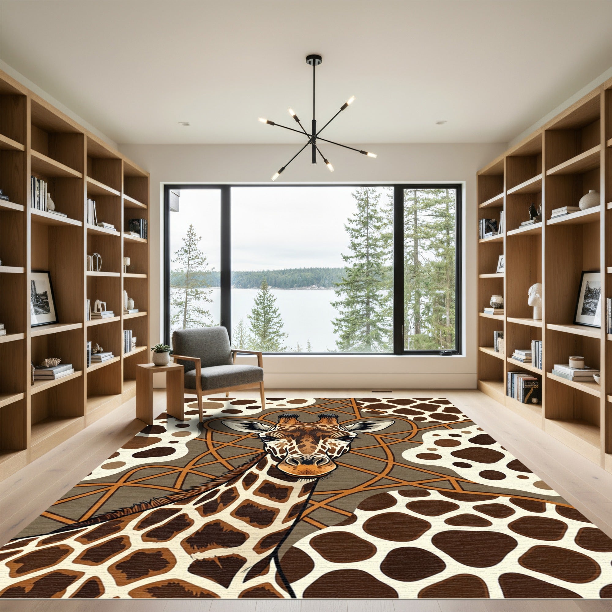 Giraffe Portrait Brown Abstract Shapes Rug