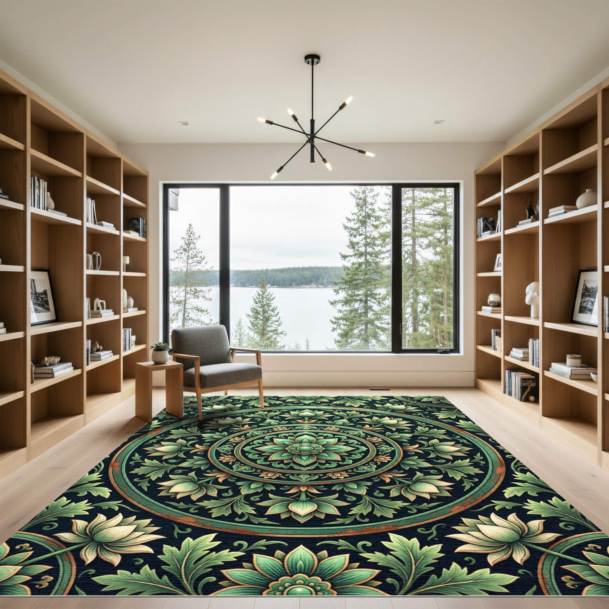 Intricate Sage Green Floral Medallion Rug