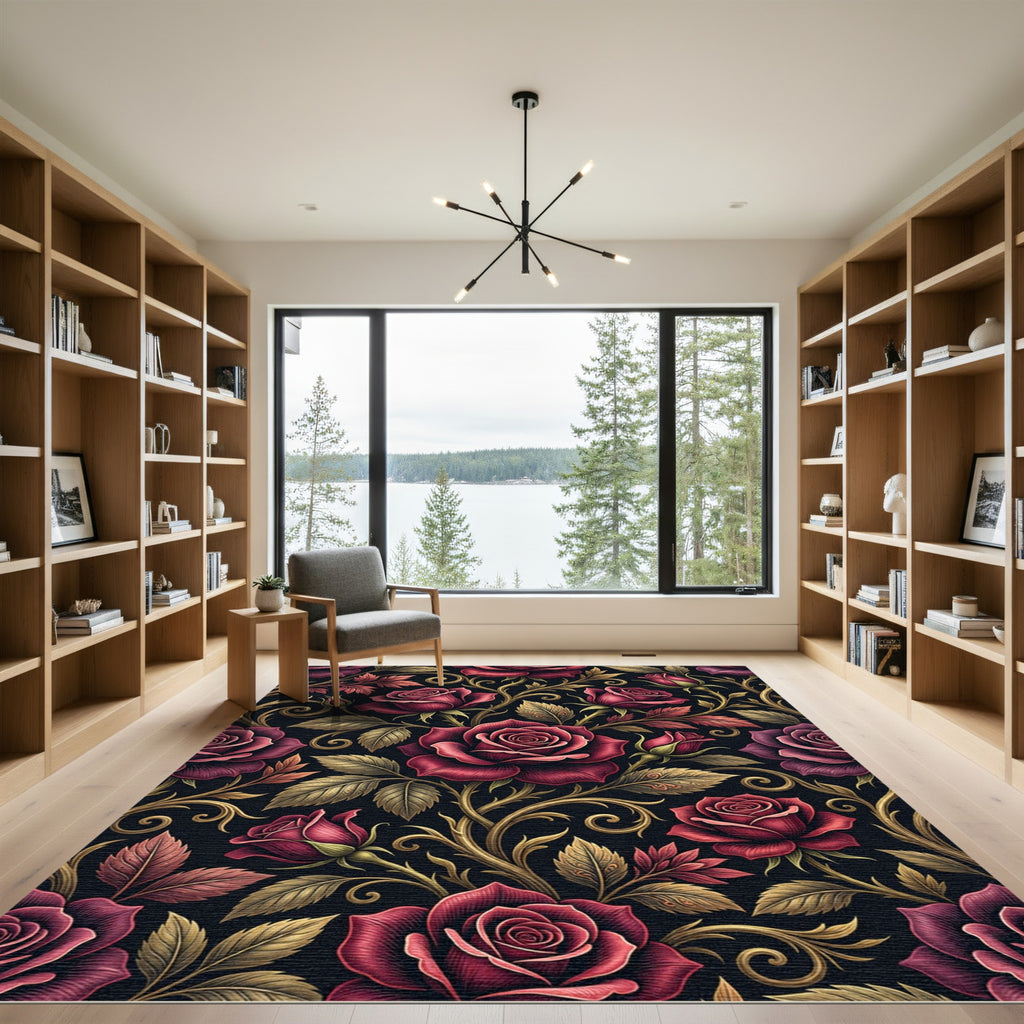 Crimson Rose Vine Flourish Rug