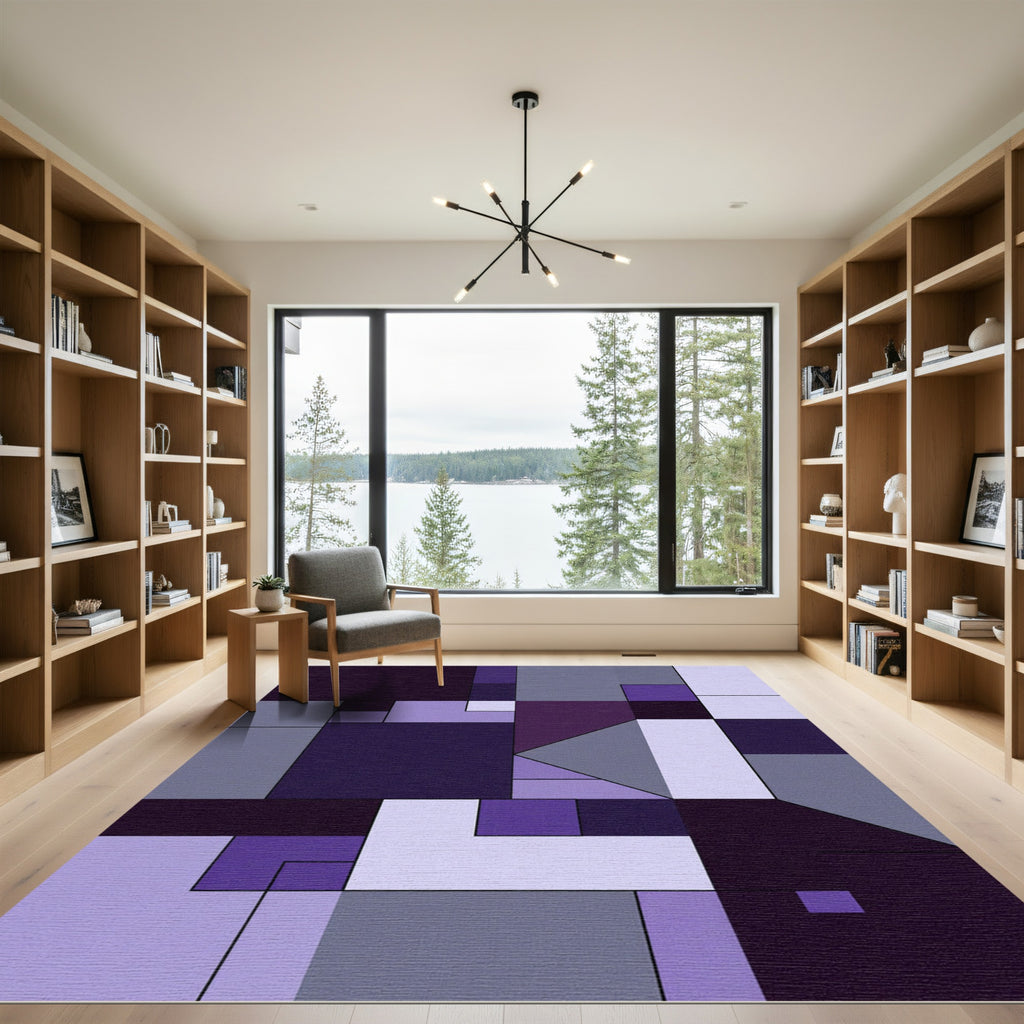 Modern Purple Geometric Color Block Rug