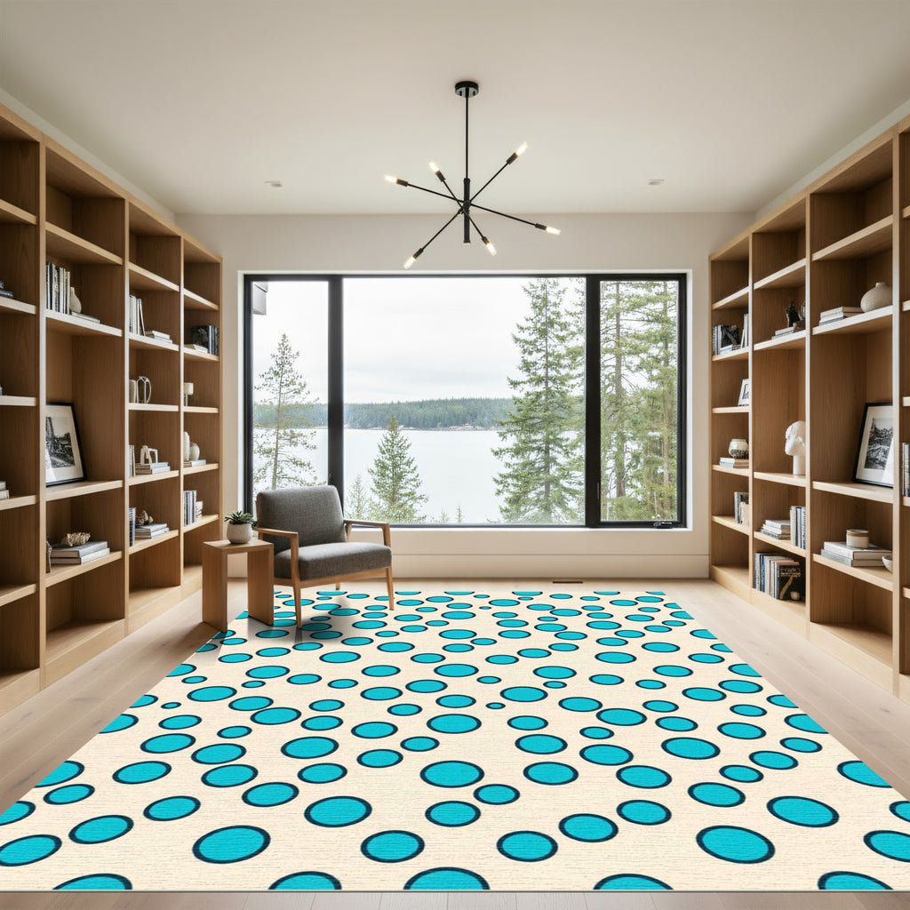 Aqua Circles Cream Background Rug