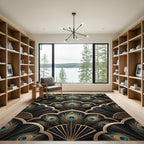Art Deco Black Gold Peacock Feathers Rug