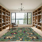 Whimsical Hare and Garden Vegetable Sage Rug