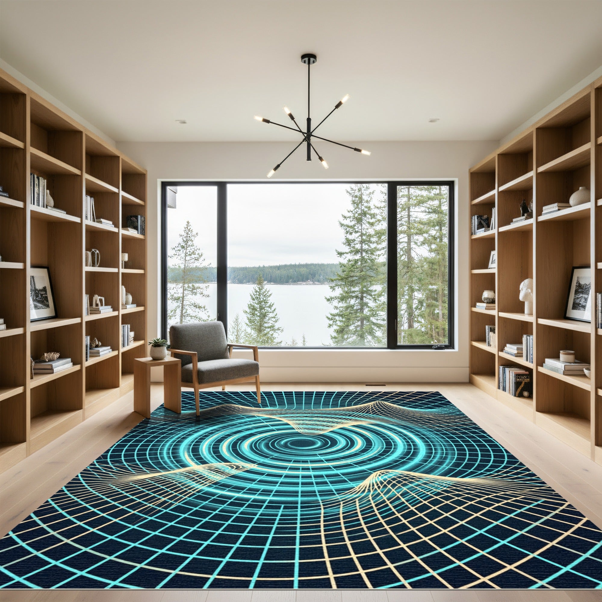 Abstract Cyan Vortex Grid Wave Rug