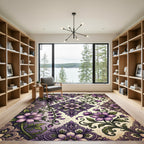 Elegant Purple Floral Damask Medallion Rug