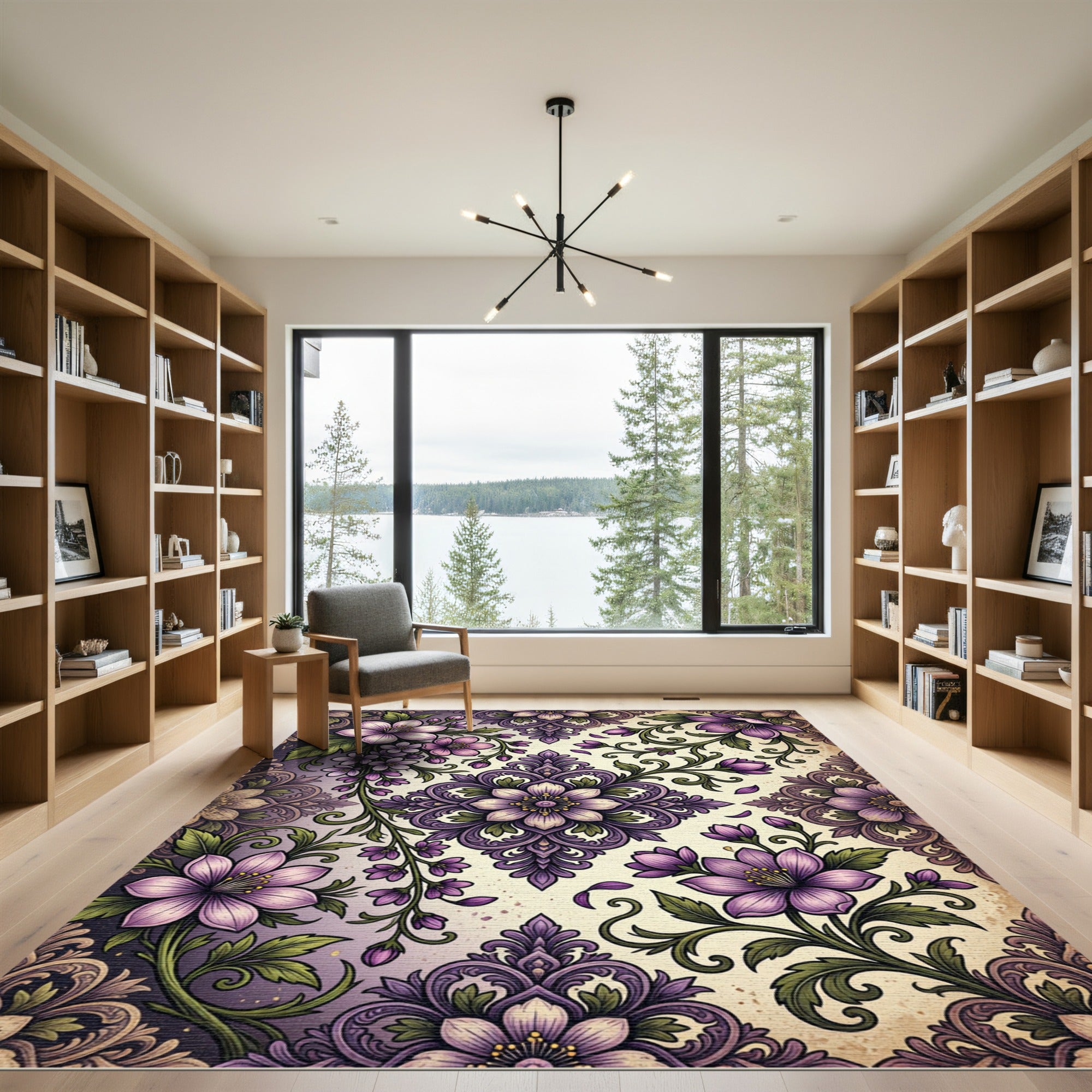 Elegant Purple Floral Damask Medallion Rug