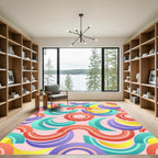 Retro Vibrant Multicolored Geometric Arches Rug
