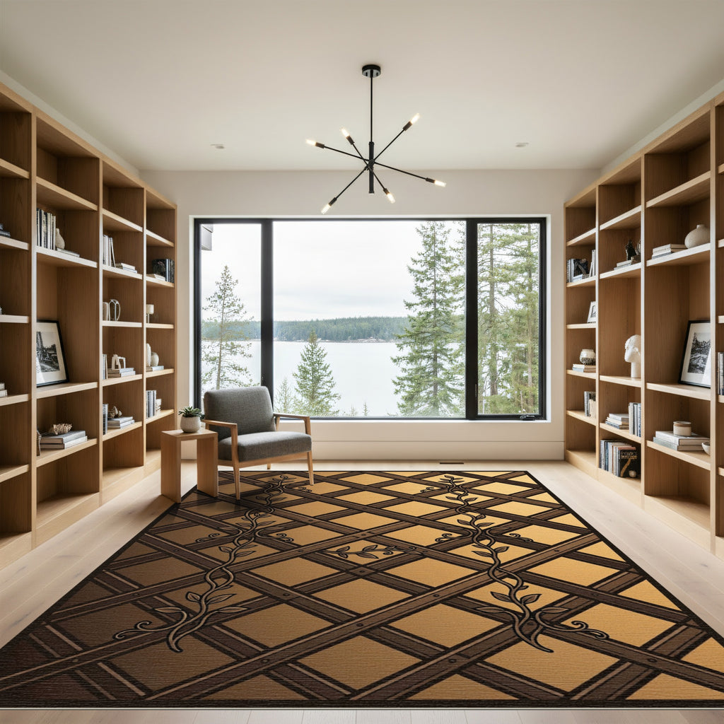 Brown Lattice Vine Medallion Rug