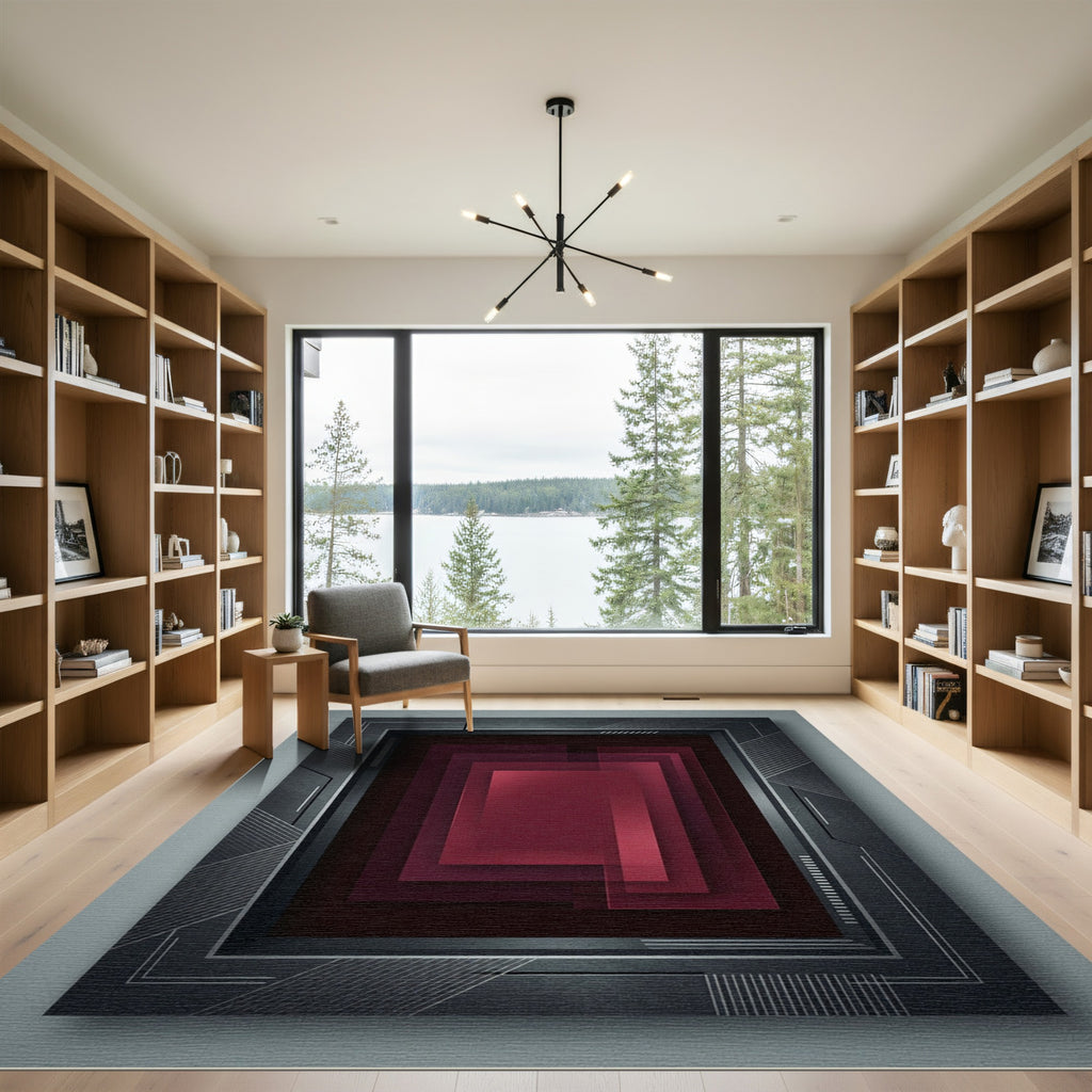 Deep Red Geometric Stack Rug