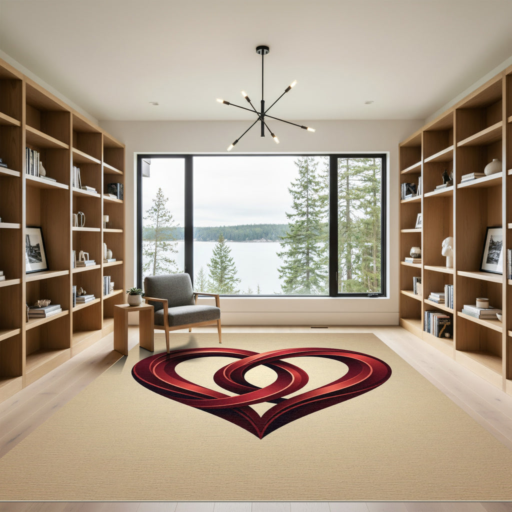 Interlocking Crimson Heart Abstract Art Rug
