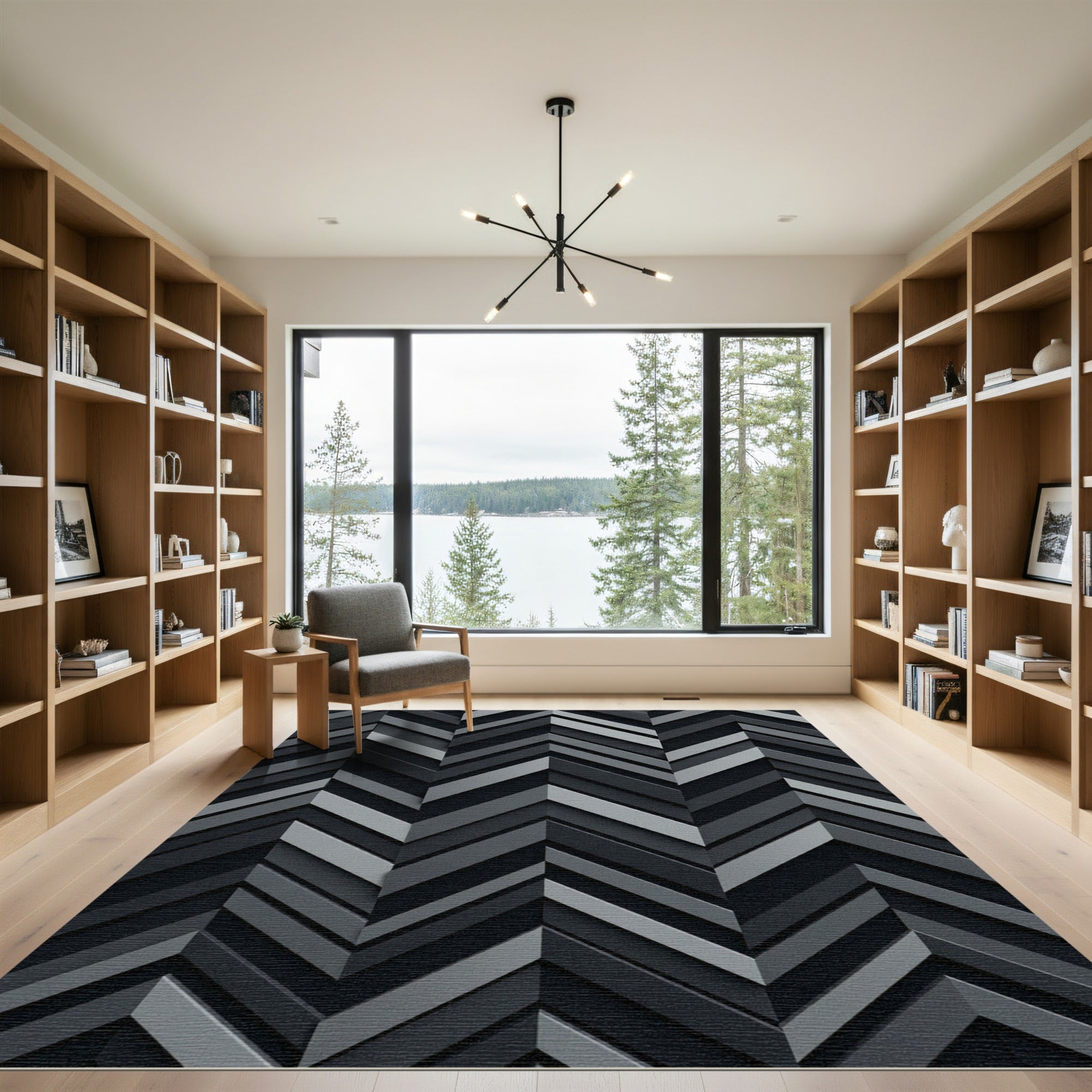 Modern Charcoal Chevron Geometric Rug