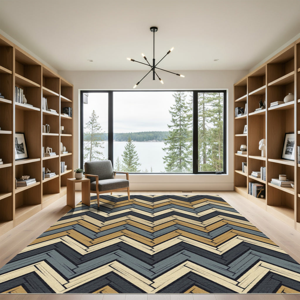 Earthy Herringbone Chevron Zigzag Texture Rug