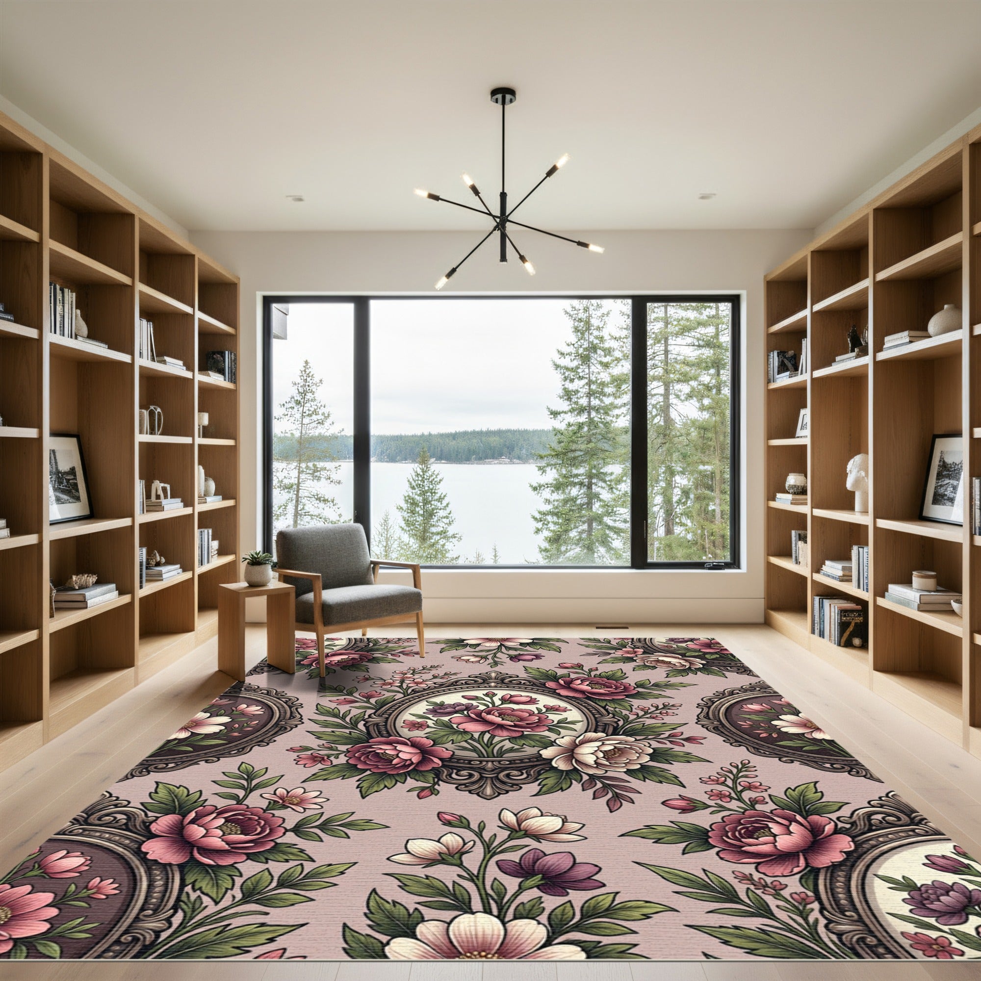 Victorian Pink Floral Portrait Rug