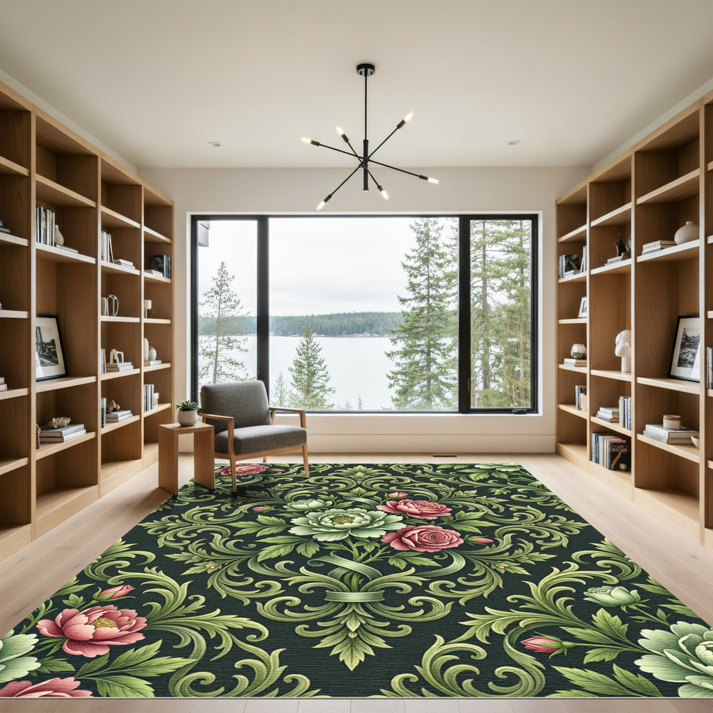 Victorian Vintage Rose Scroll Rug
