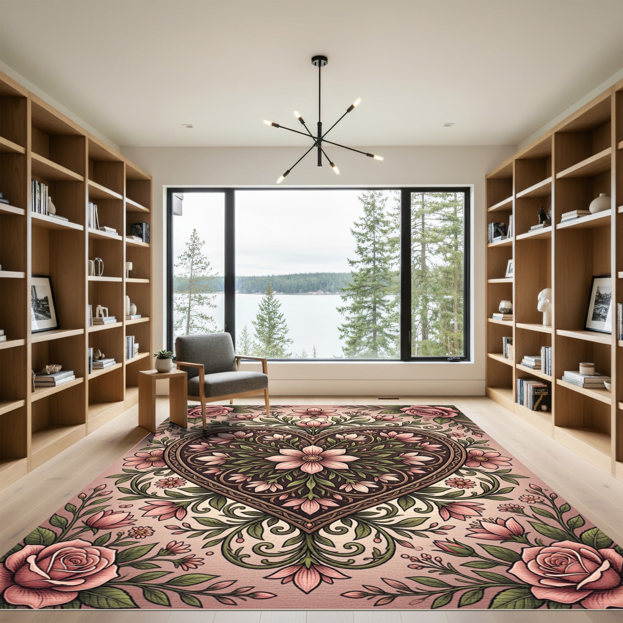Floral Heart Embossed Blush Pink Art Rug