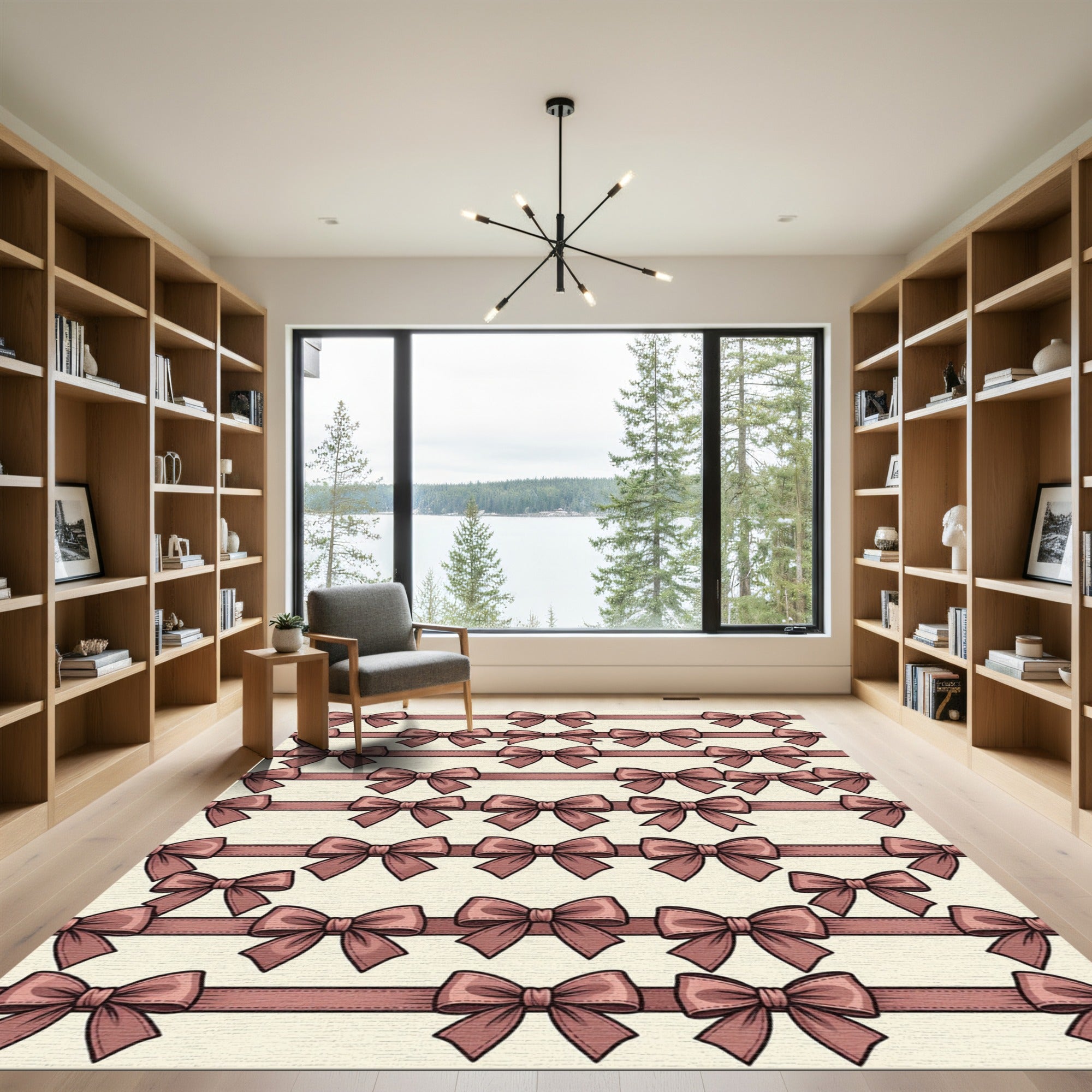 Elegant Mauve Bow Ribbon Stripe Rug