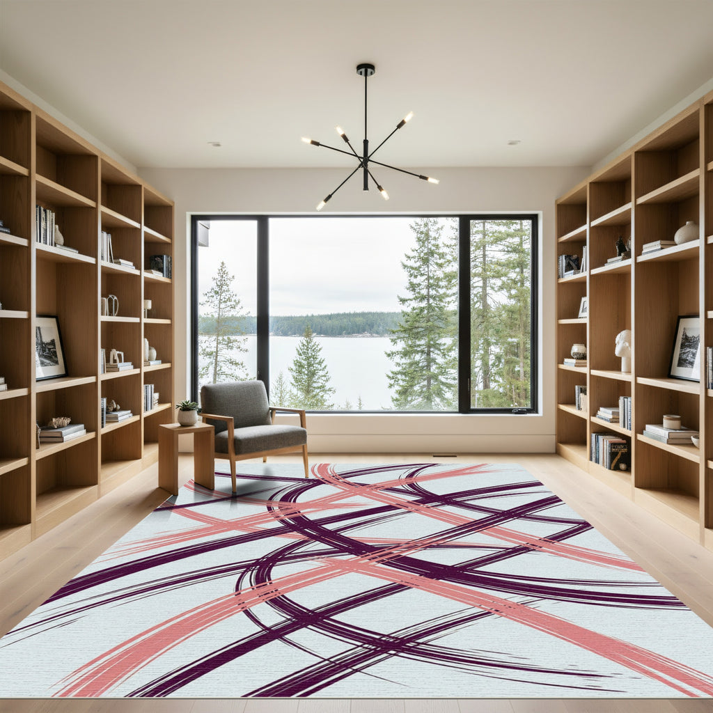 Plum Coral Abstract Paint Strokes Rug