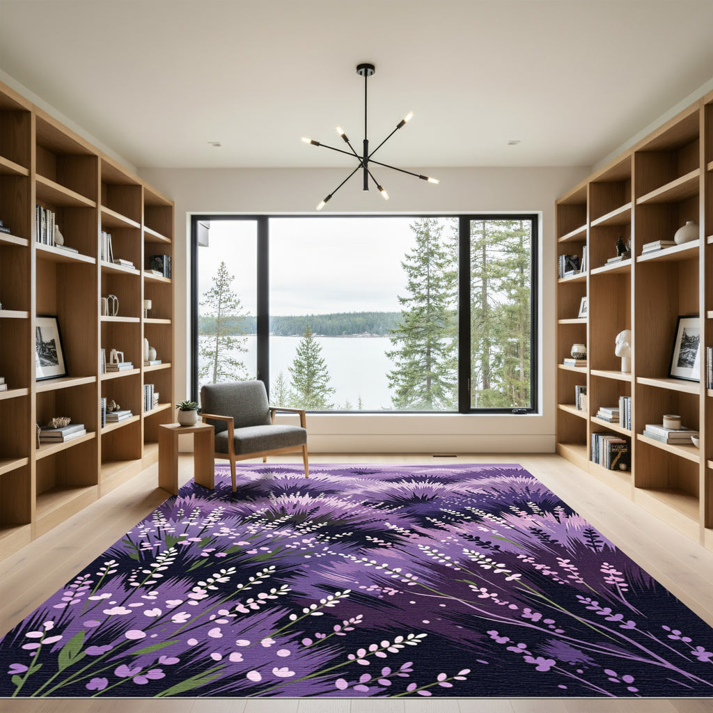 Violet Lavender Bush Field Background Rug