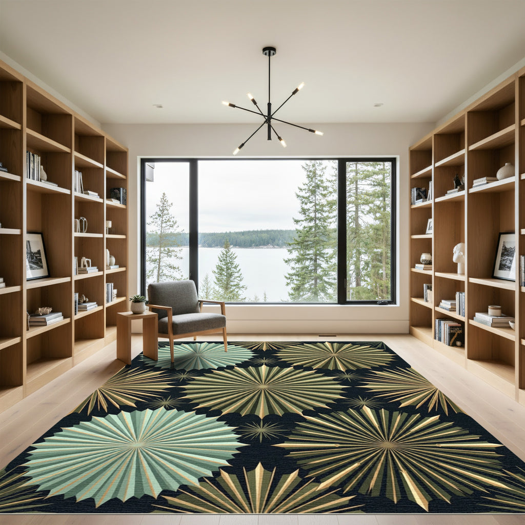 Art Deco Gold Teal Sunburst Rug