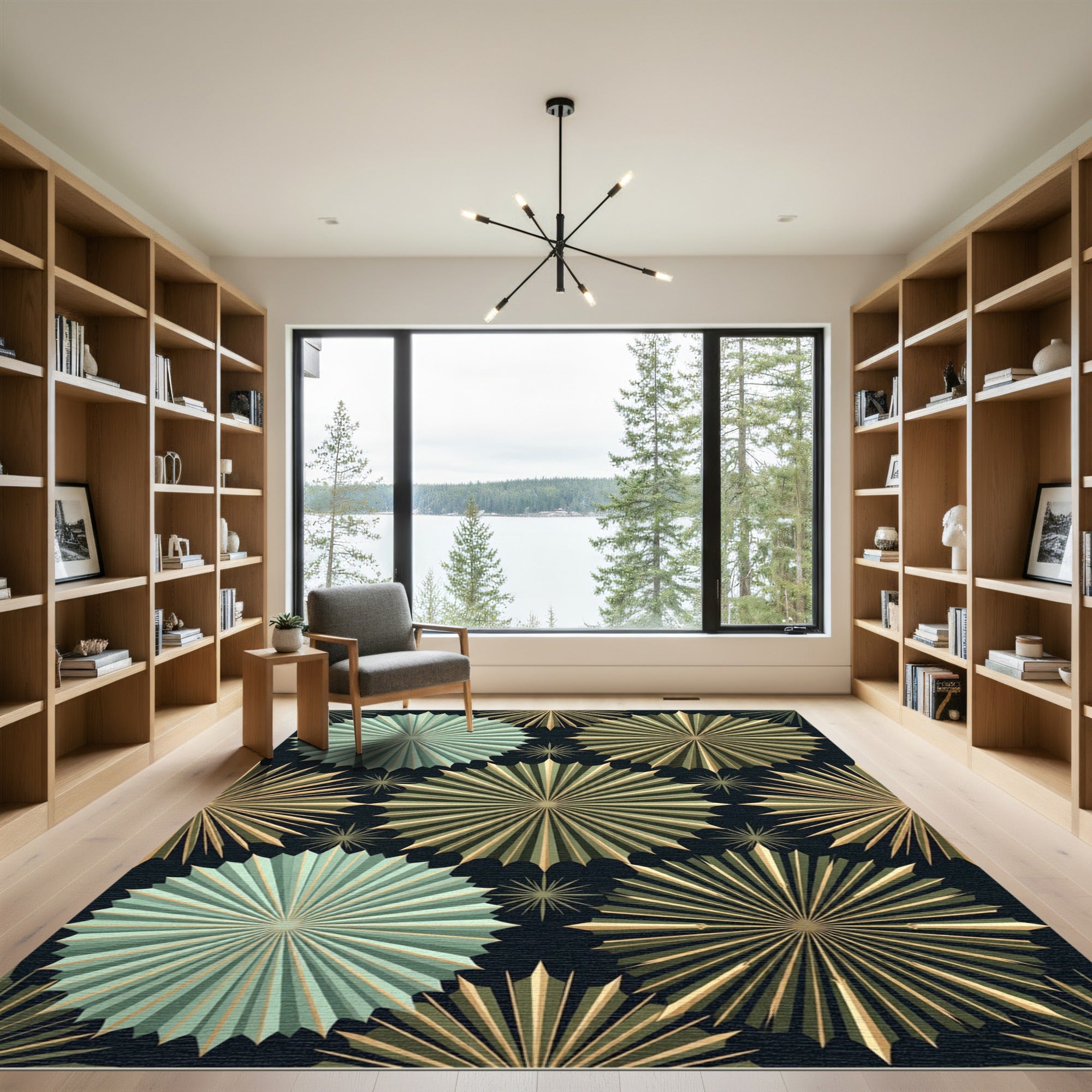 Art Deco Gold Teal Sunburst Rug