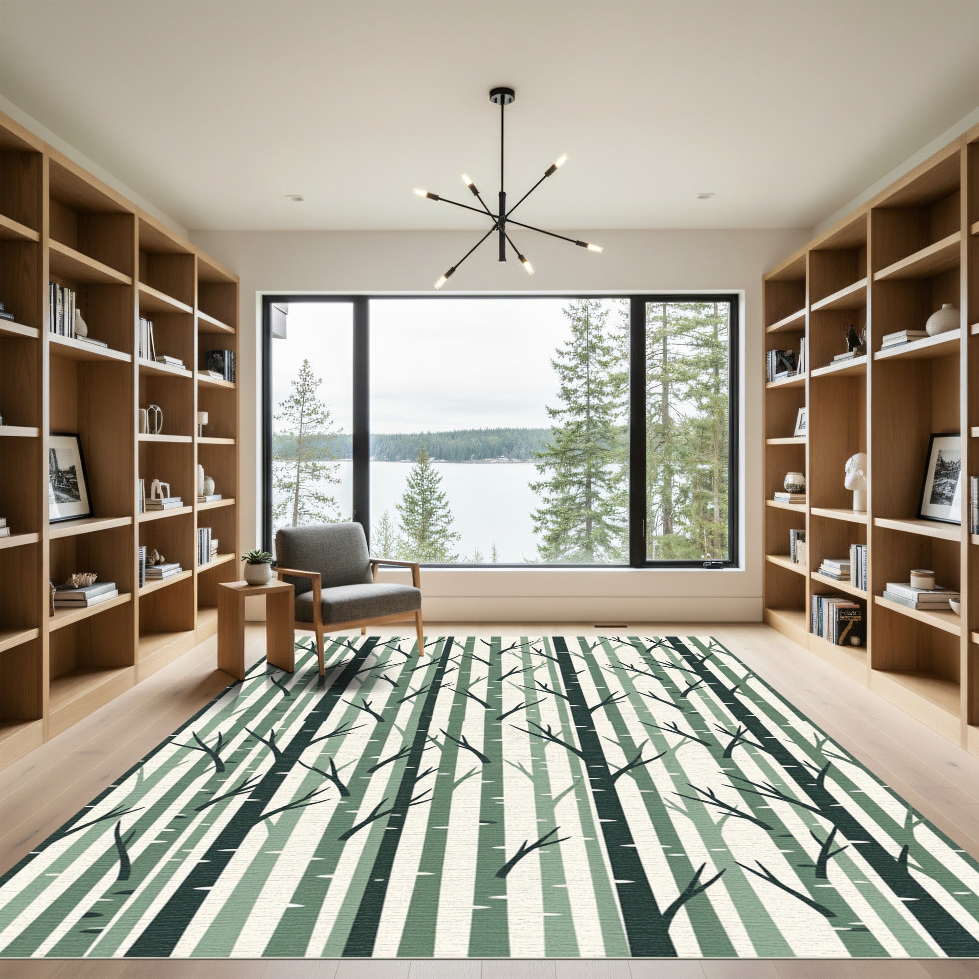 Sage Forest Birch Tree Woodland Rug