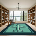 Teal Airplane Top View Graphic Art Rug
