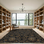 Intricate Gold Black Starburst Geometric Rug