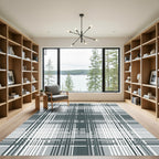 Sophisticated Gray Plaid Grid Lines Rug