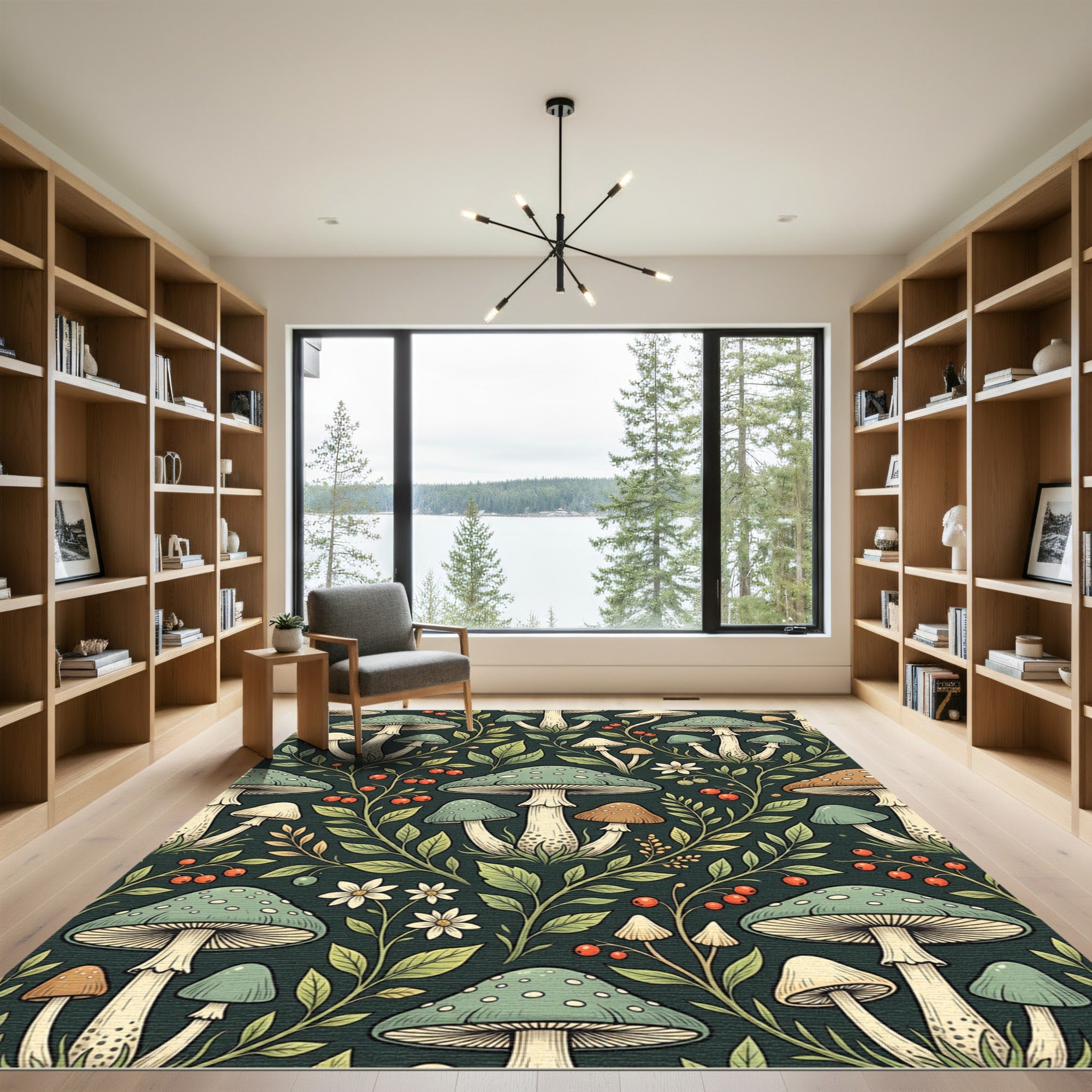 Sage Mushroom Forest Botanical Illustration Rug