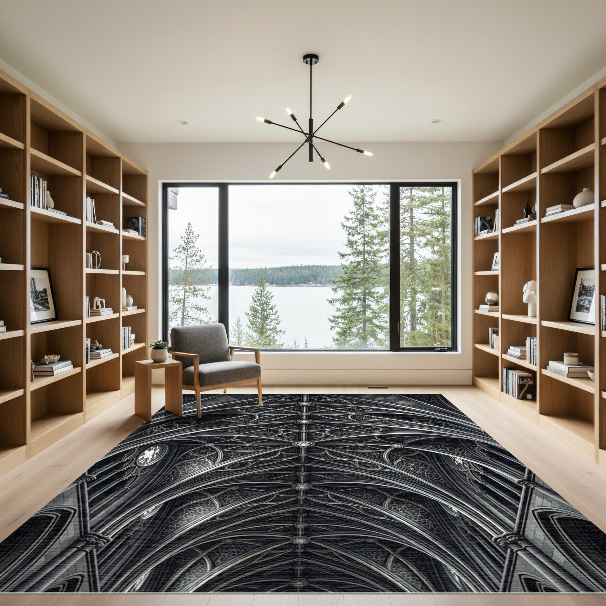 Monochrome Gothic Vaulted Ceiling Grid Rug