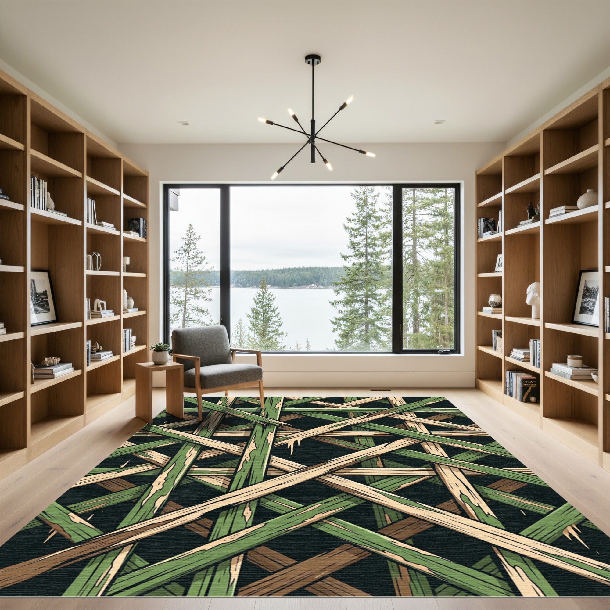 Rustic Green Wood Lattice Rug