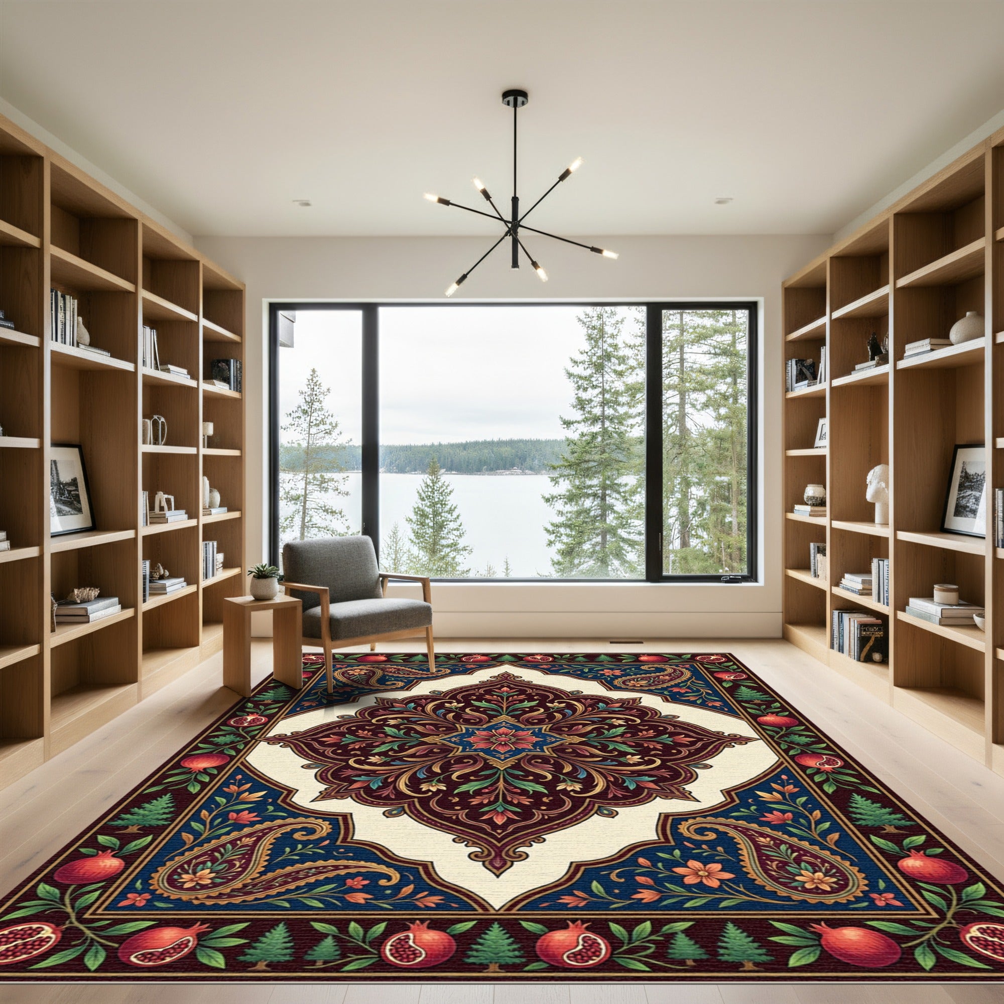 Ornate Pomegranate Paisley Floral Medallion Rug