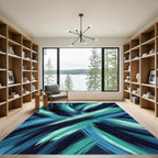 Dynamic Teal Blue Abstract Brushstroke Rug