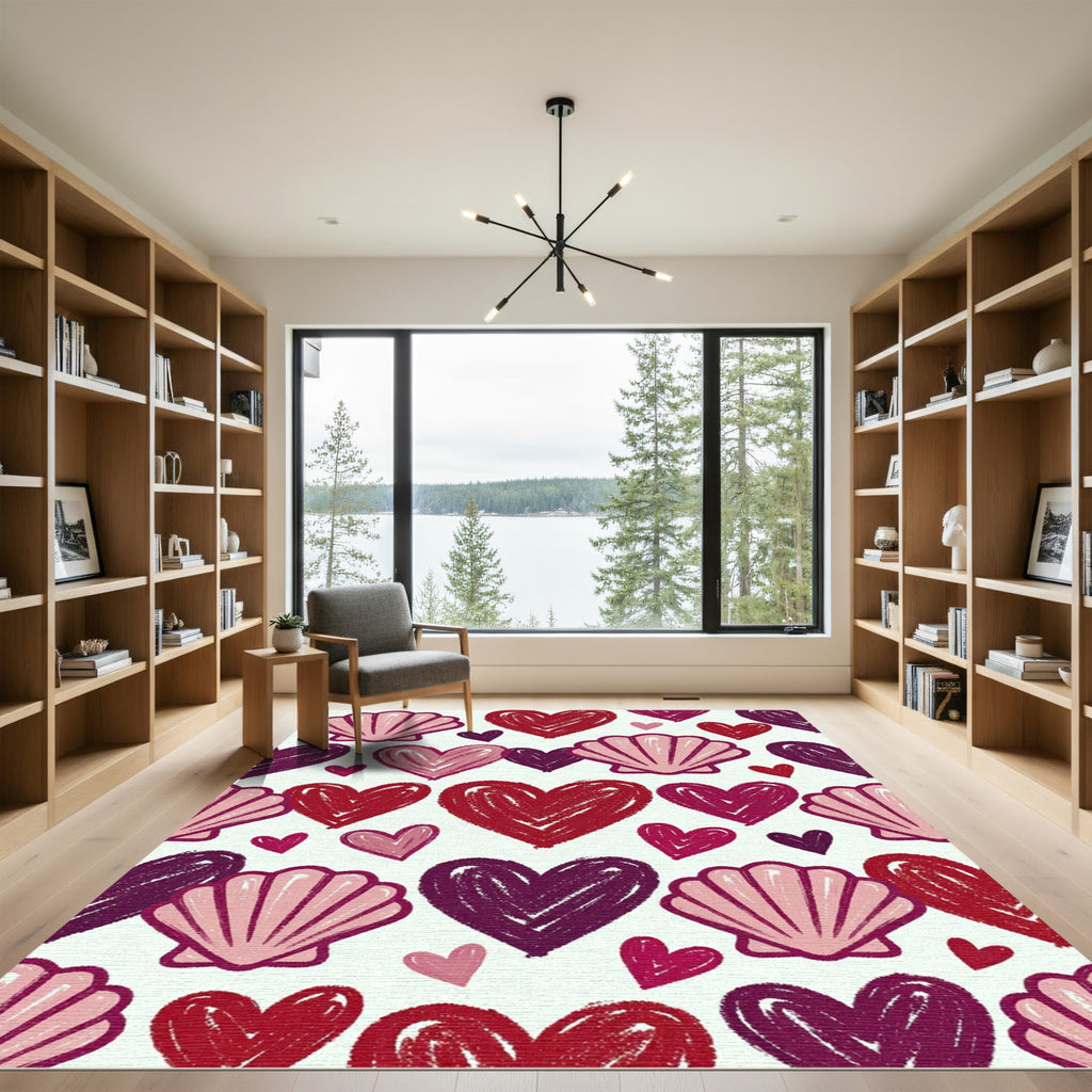 Pink Blush Heart Seashell All Over Rug