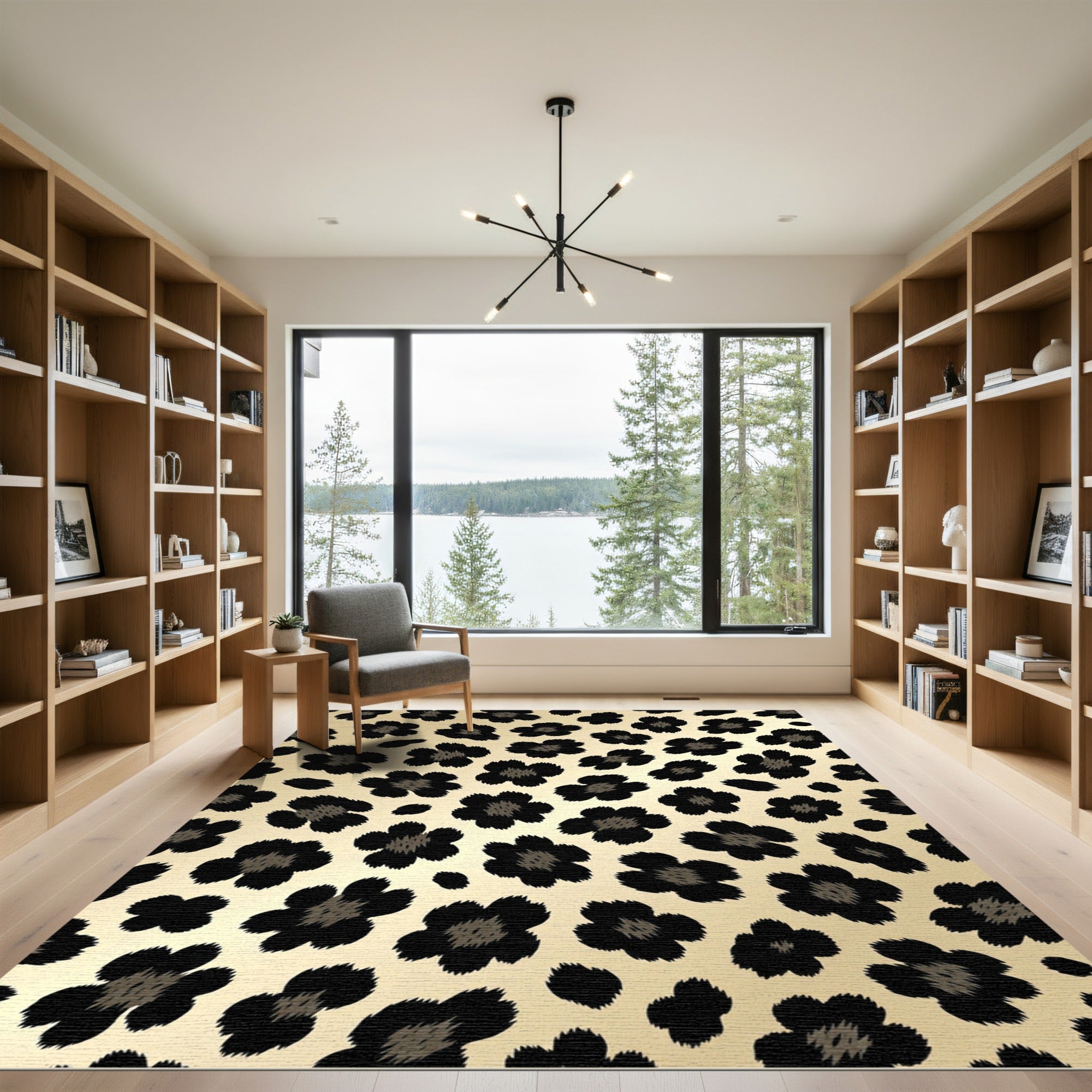 Golden Leopard Spots Floral Rug