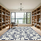 Minimalist Navy Dot and Dash Grid Rug