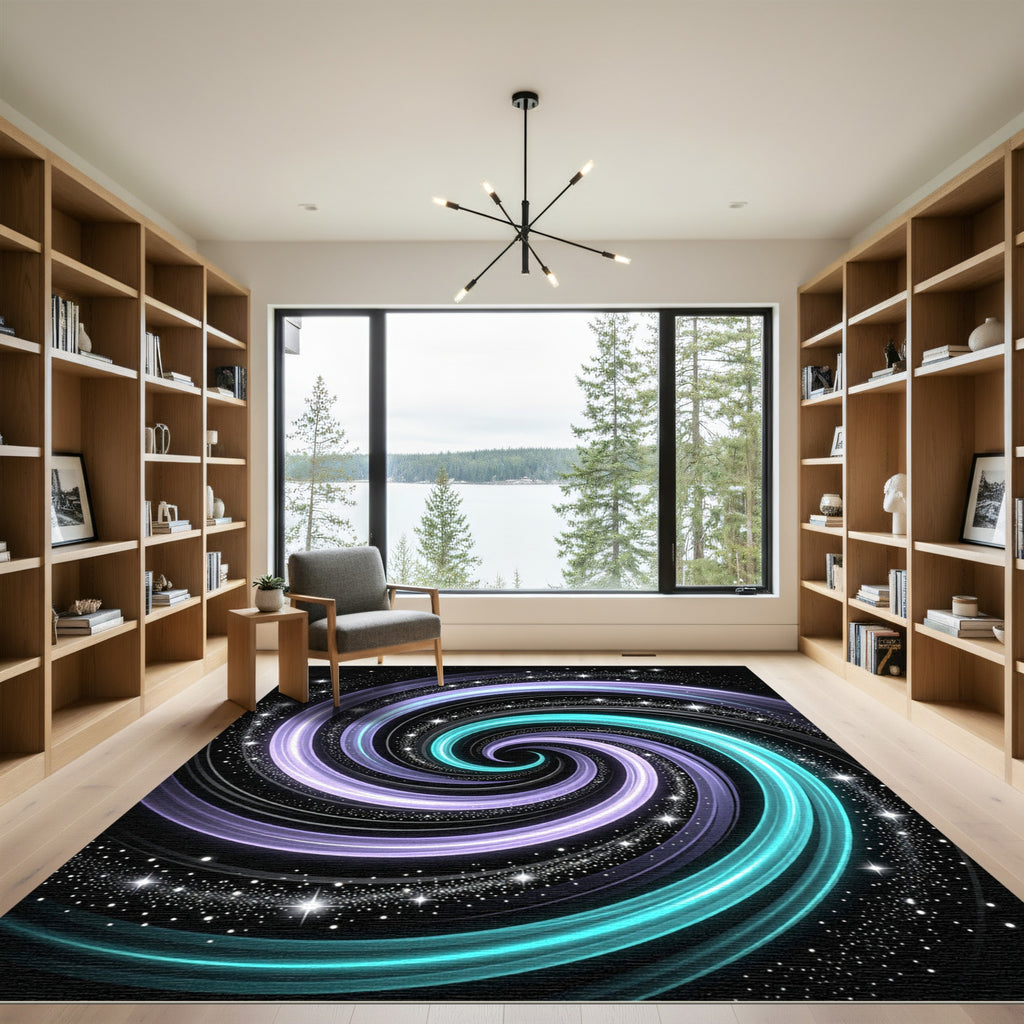 Cosmic Luminous Teal Violet Swirl Rug