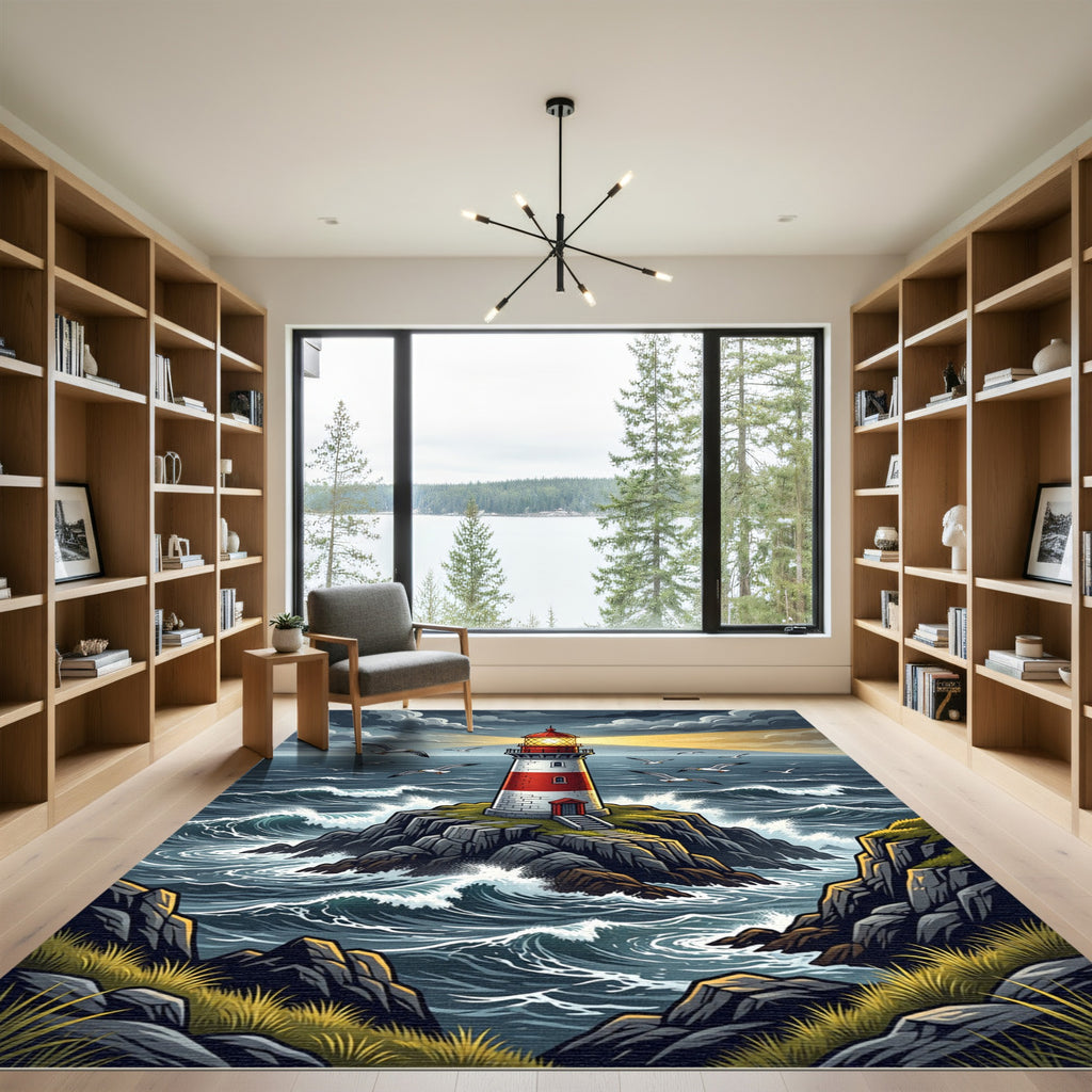 Coastal Lighthouse Seascape with Stormy Clouds Rug