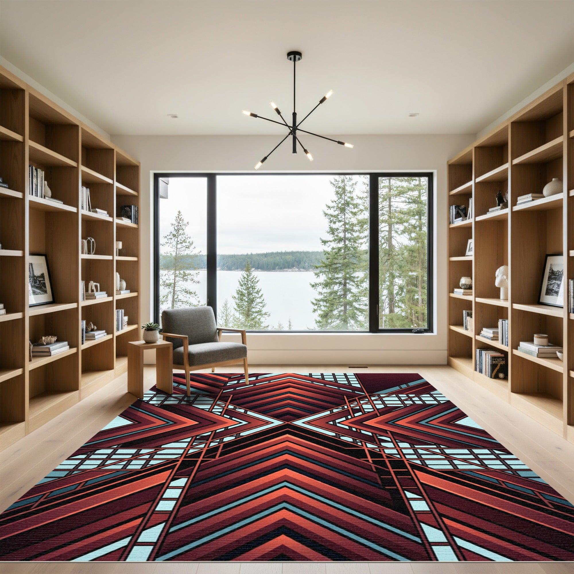 Modern Terracotta Geometric Chevron Art Rug