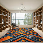 Modern Geometric Orange Basketball Court Rug