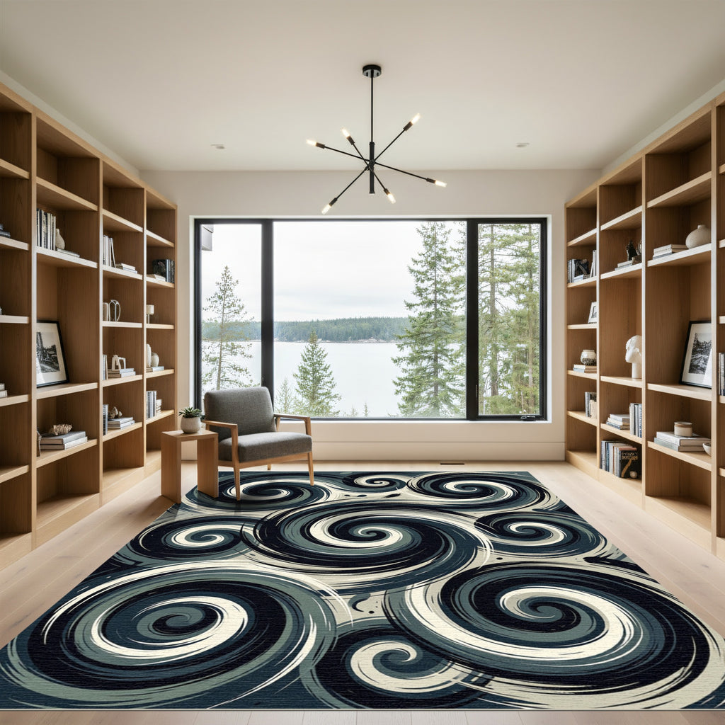 Monochrome Swirl Abstract Art Rug