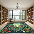 Ornate Pomegranate Birds Garden Scene Rug