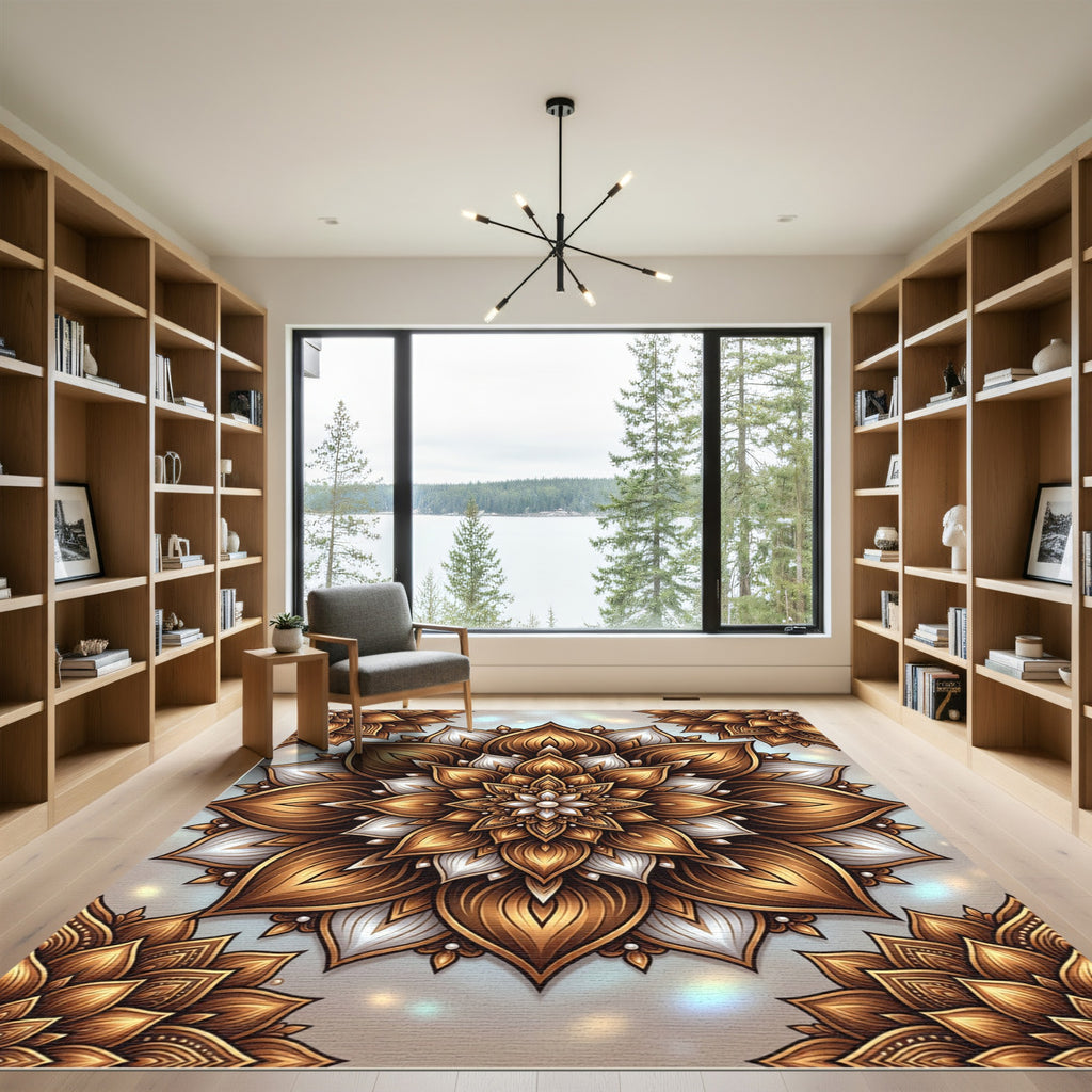 Golden Bronze Floral Medallion Rug