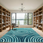 Teal Ripples Concentric Circles Rug