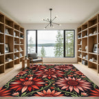 Crimson Coral Floral Vine Art Nouveau Rug