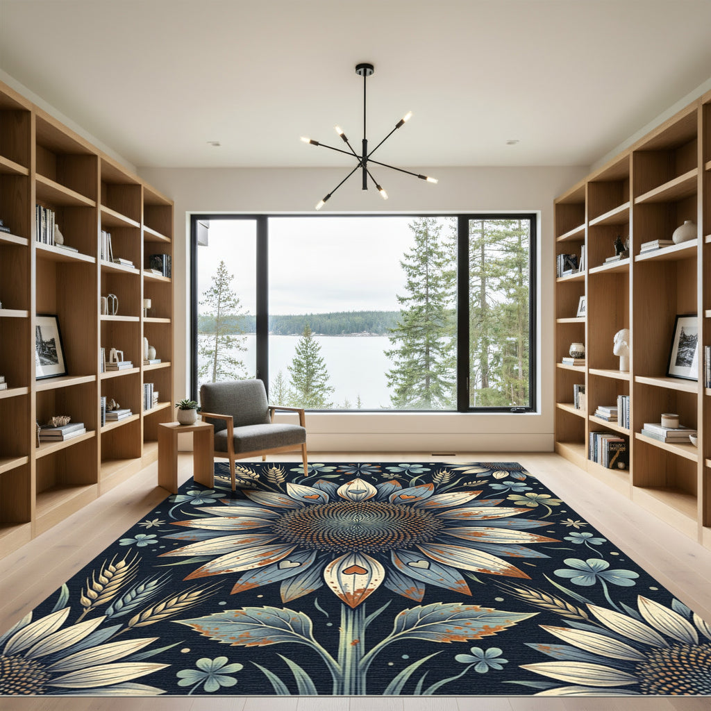 Rustic Sunflower Wheat and Clover Medallion Rug