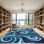 Deep Blue Swirling Water Current Rug