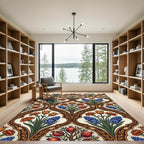 Artsy Orange Blue Floral Botanical Medallion Rug
