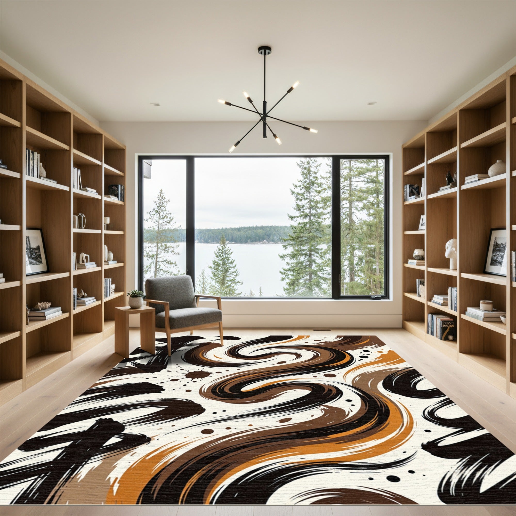 Bold Ink Swirl Abstract Rug